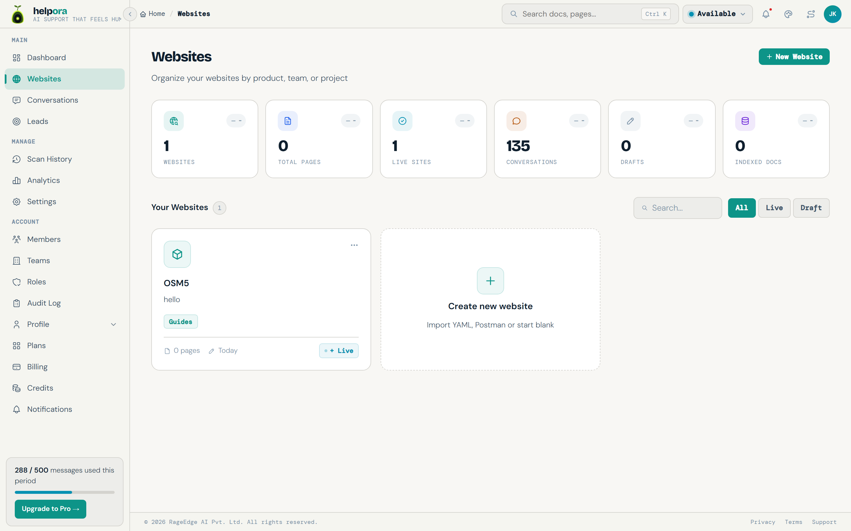 AidEcho websites dashboard